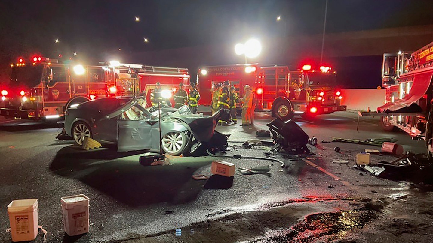 Tesla driver killed after barreling into ladder truck blocking accident scene on California freeway