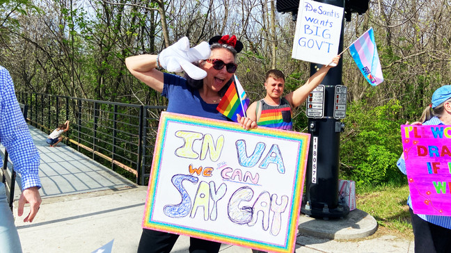 ‘In VA we can say gay:’ Lynchburg residents protest DeSantis’ visit to Liberty University