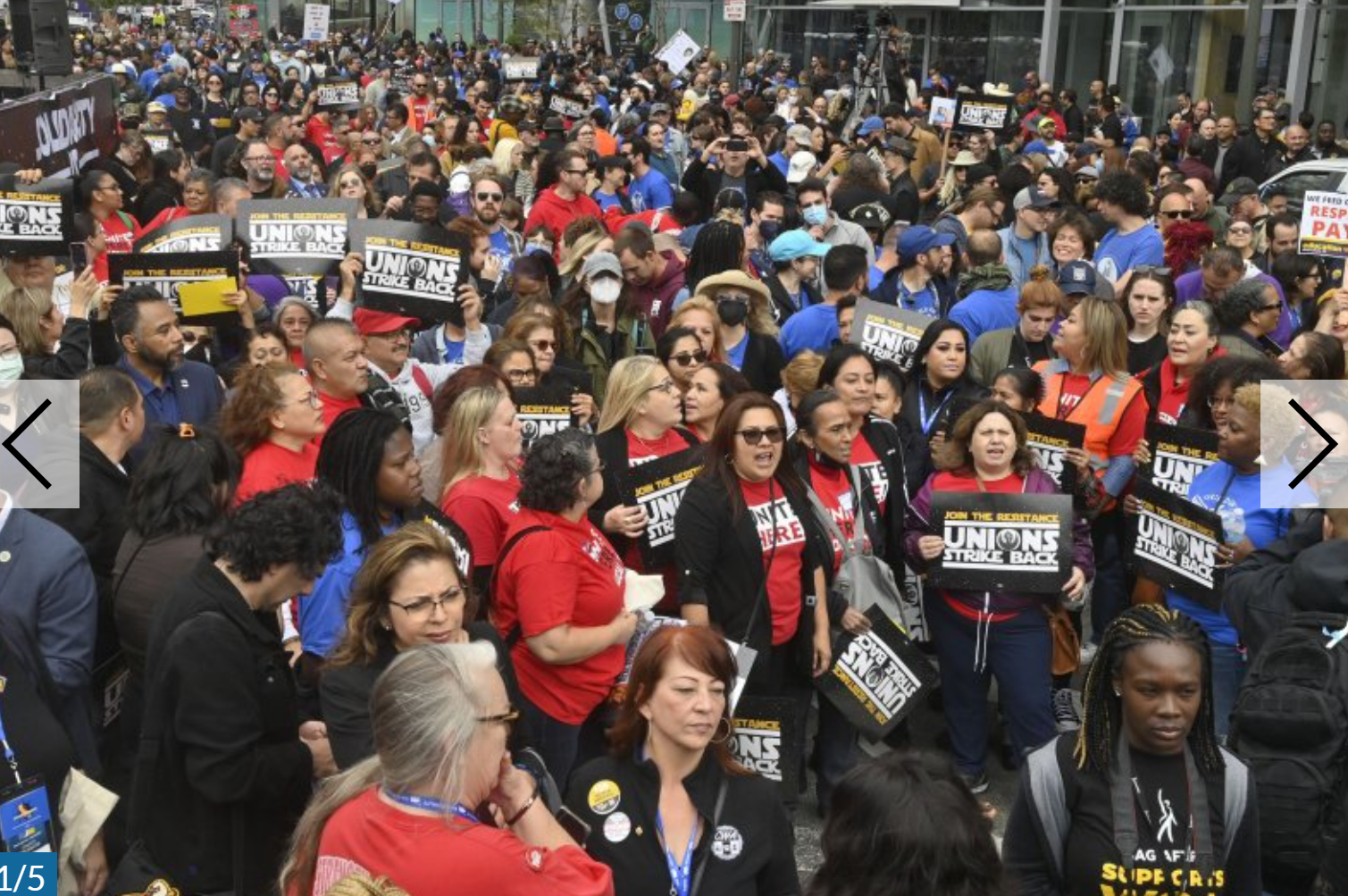 Thousands rally for striking WGA workers in downtown Los Angeles