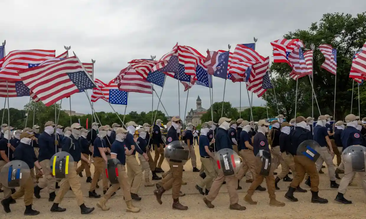 ‘More extreme, more violent’: experts’ warning over khaki-clad Patriot Front