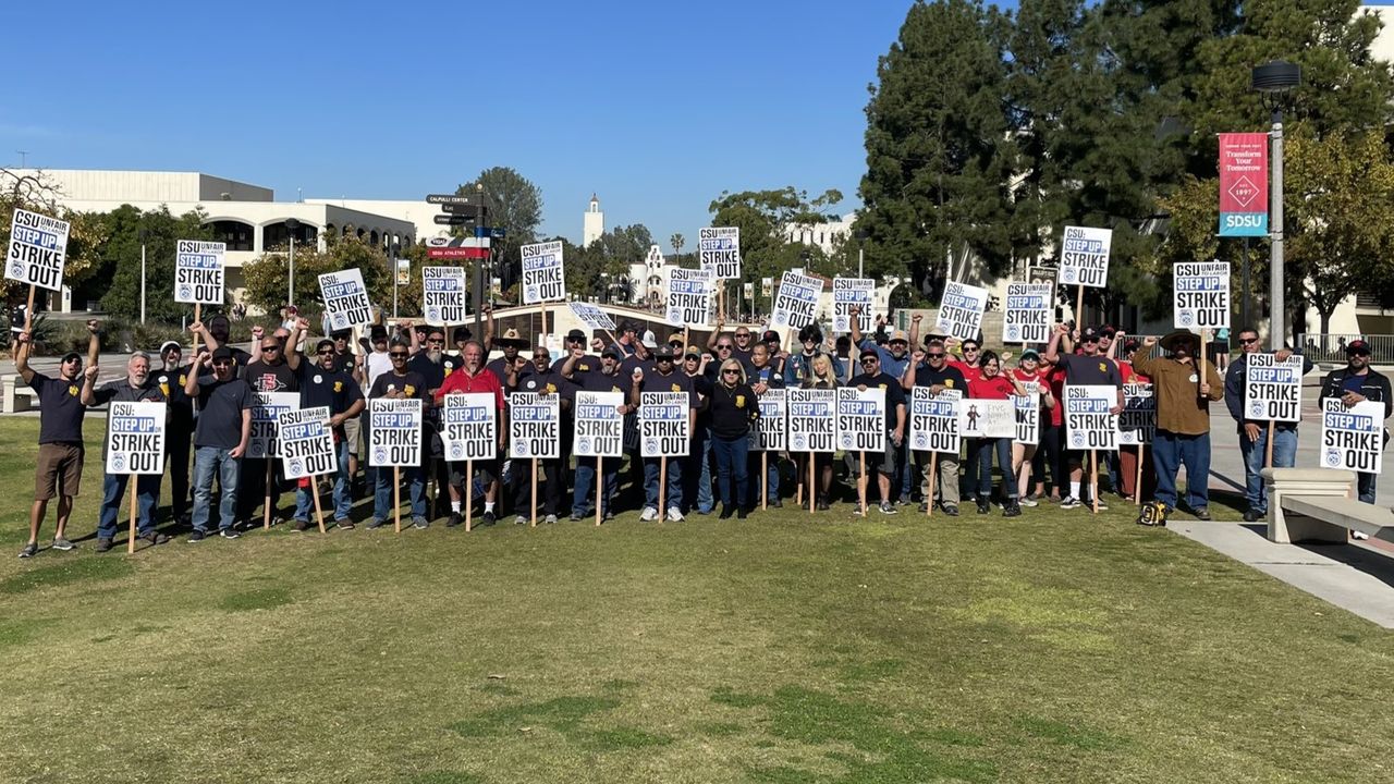 California State University skilled trades workers hold one day strike