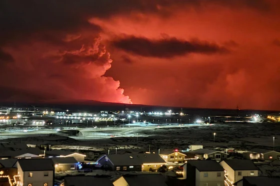 Iceland volcano erupts, lighting up the sky over Reykjanes peninsula