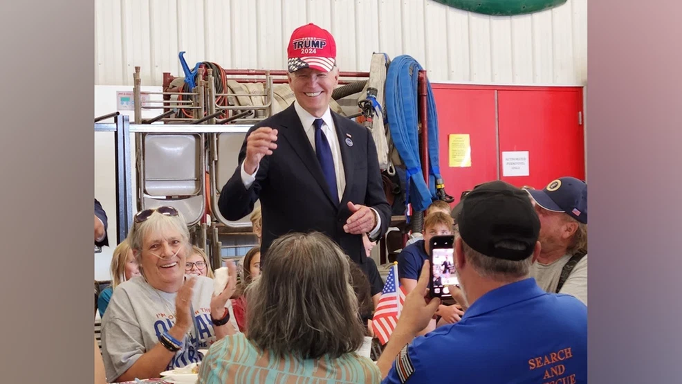 Biden wears pro-Trump hat