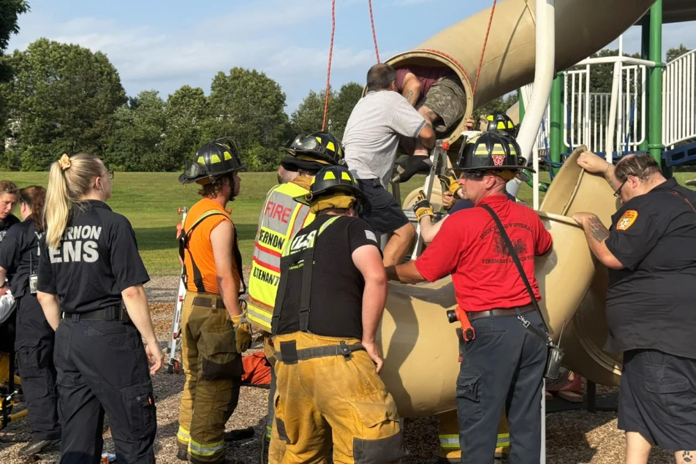40‑year‑old man rescued after getting stuck in Connecticut playground slide