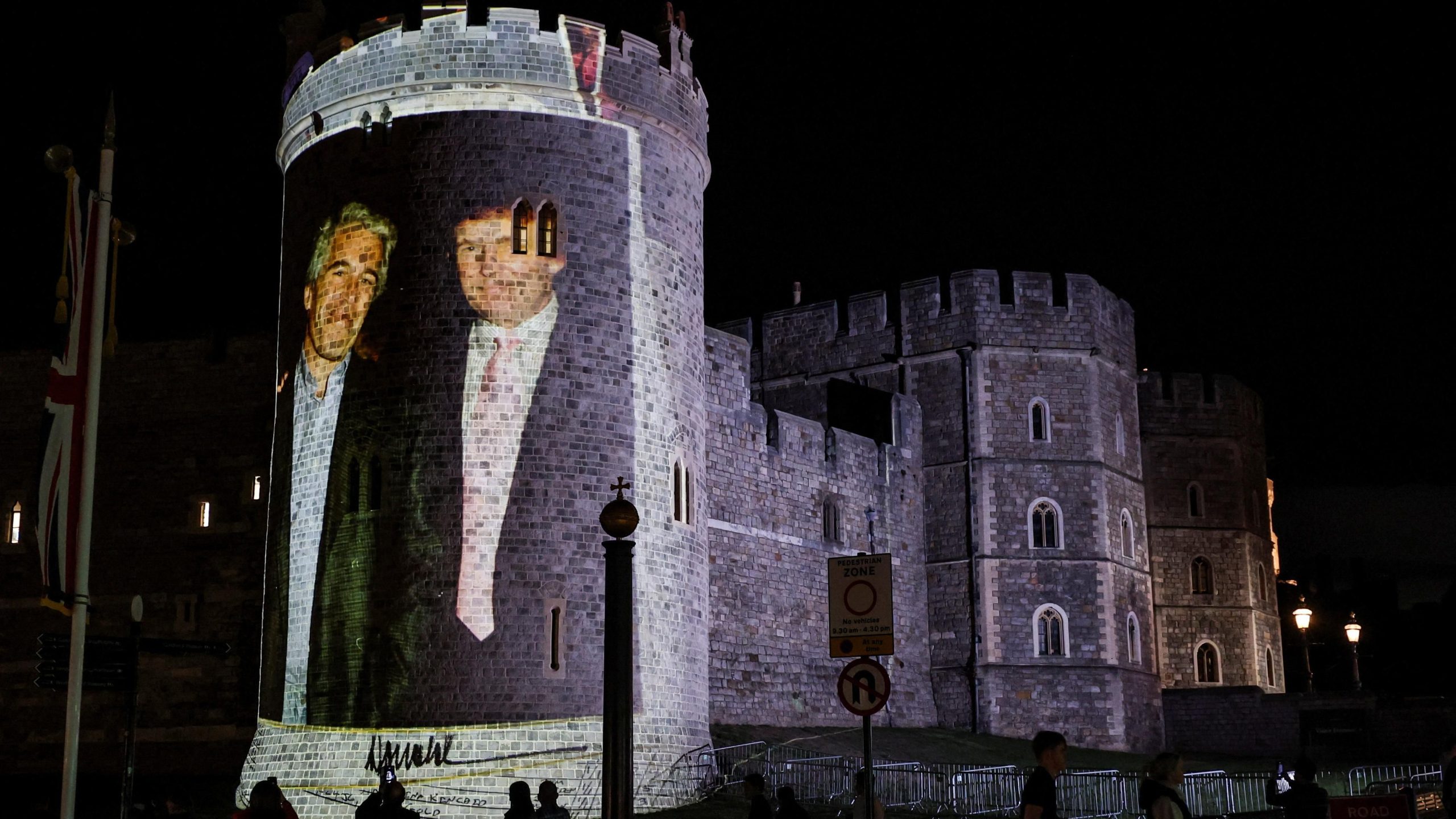 Four arrested after photos of Trump and Epstein projected onto Windsor Castle during president’s U.K. visit
