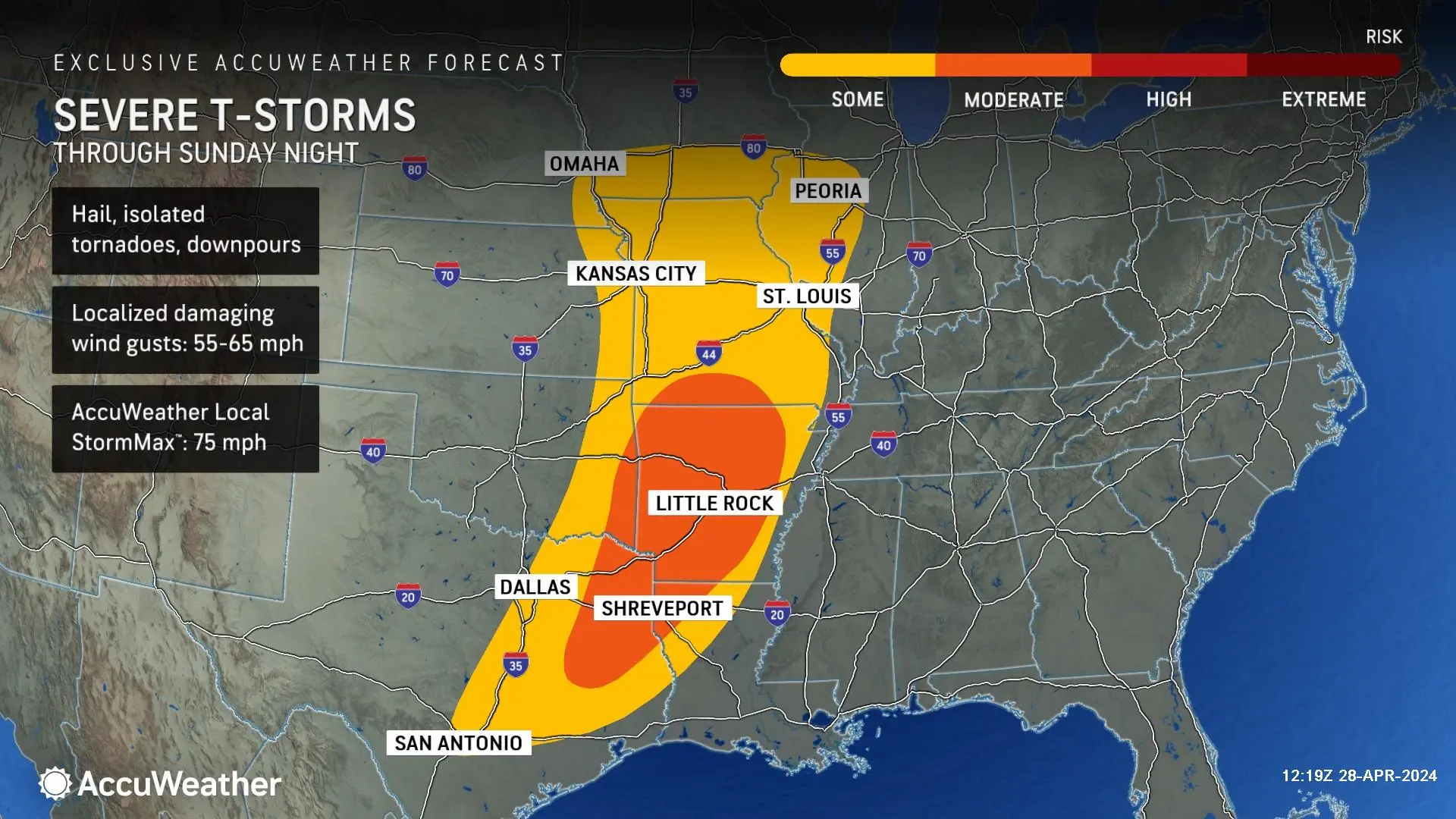Parts of central, southern US on alert for severe storms, tornadoes