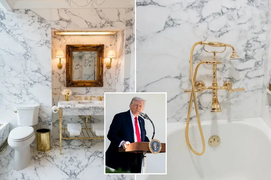 President Trump shows off White House’s Lincoln Bathroom renovated entirely in marble